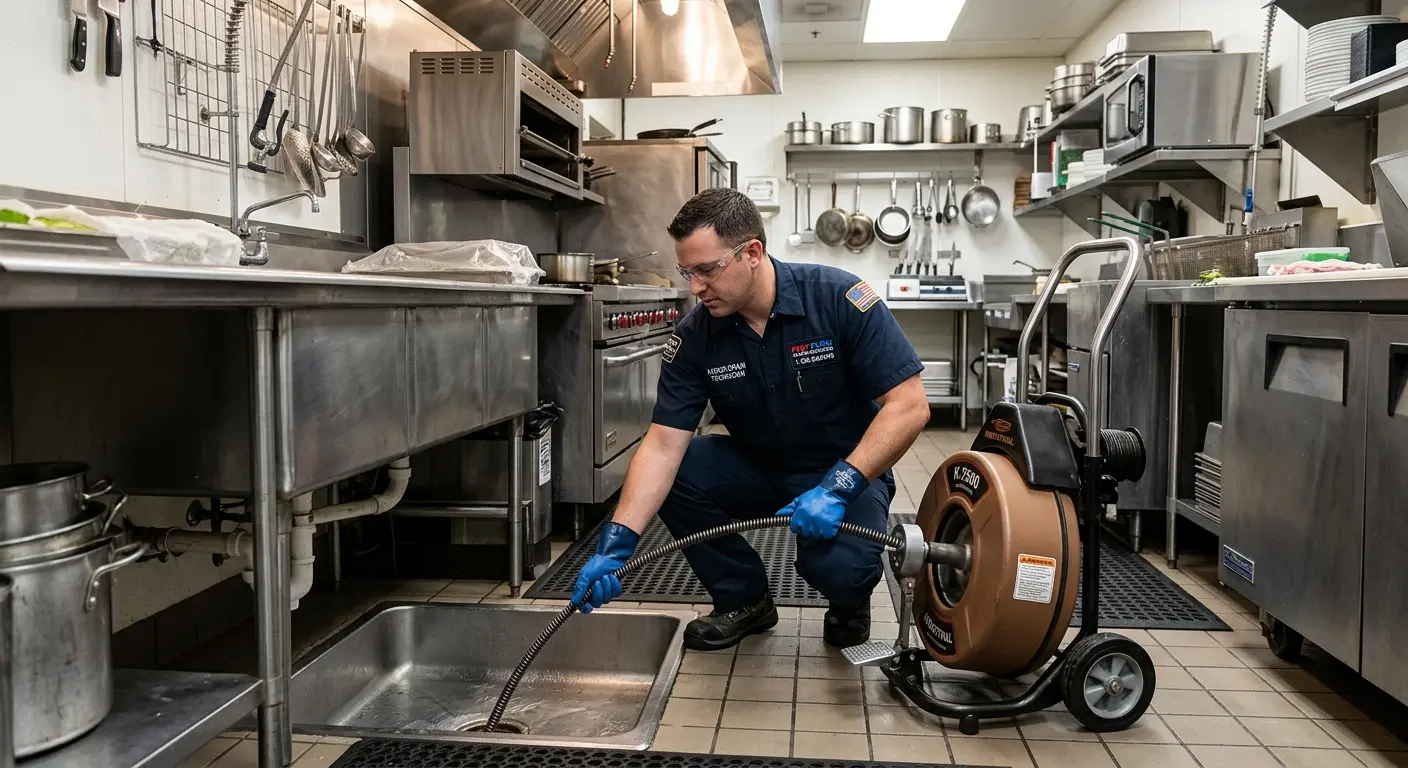 Commercial drain cleaning service in a restaurant kitchen in Jessup